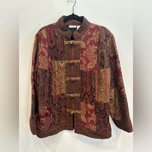 Vintage White Stag Burgundy and Gold Tapestry Jacket Size Large